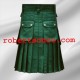 Cargo Men Utility Dark Green Cotton Fabrics Kilt with 6 Pockets