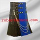 Stylish Men's Utility Black and Blue Kilt with 6 Pockets