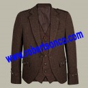 Dark Brown Tweed Argyll Kilt Jacket with 5 Button Waistcoat