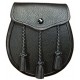 Black Leather Sporran with chain belt leather strap