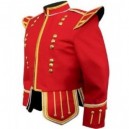 Red Pipe Band Doublet With Gold Braid Trim
