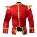 Red Pipe Band Doublet With Scrolling Gold Braid